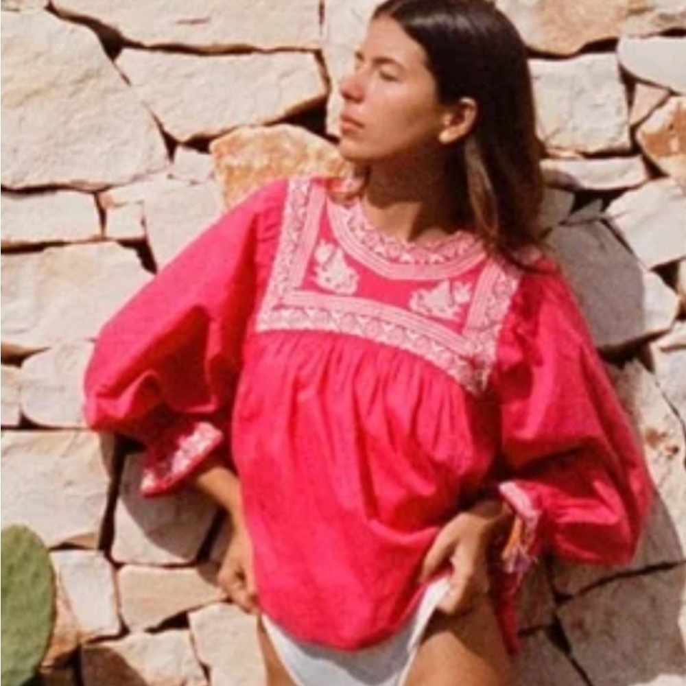 Zara Embroidered Pink Women's Blouse Top. Size M